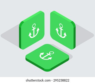 Vector modern 3 isometric anchor app icons with shadows on gray background