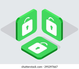 Vector modern 3 isometric  app icons with shadows on gray background