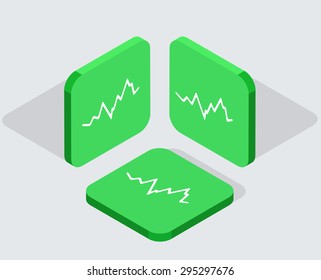 Vector modern 3 isometric  app icons with shadows on gray background