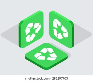 Vector modern 3 isometric  app icons with shadows on gray background