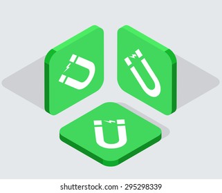 Vector modern 3 isometric  app icons with shadows on gray background