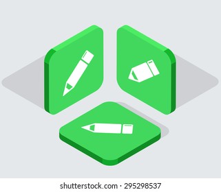 Vector modern 3 isometric  app icons with shadows on gray background