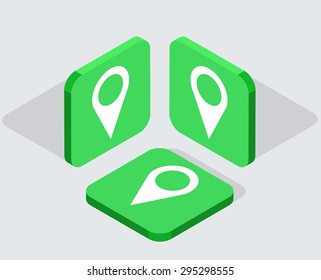 Vector modern 3 isometric  app icons with shadows on gray background