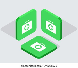 Vector modern 3 isometric  app icons with shadows on gray background