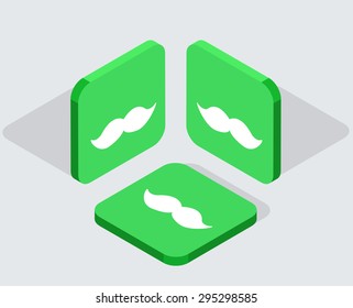Vector modern 3 isometric  app icons with shadows on gray background