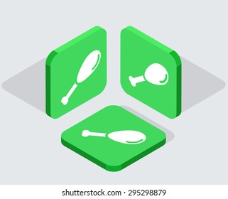 Vector modern 3 isometric  app icons with shadows on gray background