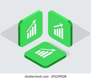 Vector modern 3 isometric  app icons with shadows on gray background