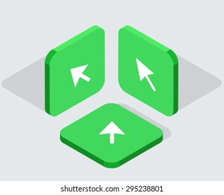 Vector modern 3 isometric arrow app icons with shadows on gray background