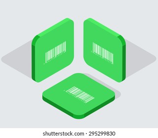 Vector modern 3 isometric bar code app icons with shadows on gray background