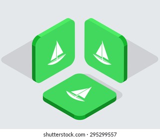 Vector modern 3 isometric boat app icons with shadows on gray background