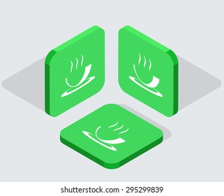 Vector modern 3 isometric cup app icons with shadows on gray background