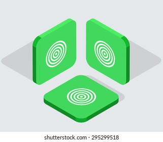 Vector modern 3 isometric dart app icons with shadows on gray background