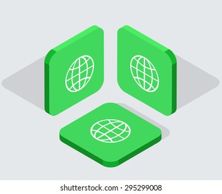 Vector modern 3 isometric earth app icons with shadows on gray background