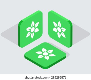 Vector modern 3 isometric flower app icons with shadows on gray background