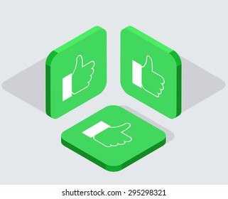 Vector modern 3 isometric hand app icons with shadows on gray background