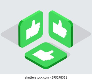 Vector modern 3 isometric hand app icons with shadows on gray background