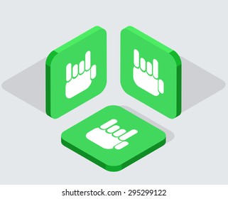 Vector modern 3 isometric hand app icons with shadows on gray background