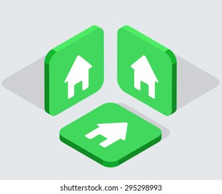 Vector modern 3 isometric home app icons with shadows on gray background