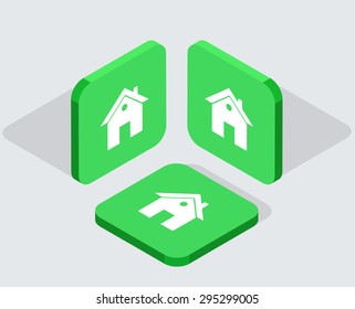Vector modern 3 isometric home app icons with shadows on gray background