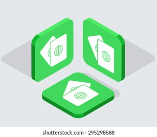 Vector modern 3 isometric passport app icons with shadows on gray background