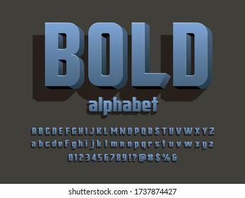 Vector of modern 3D alphabet design with uppercase, lowercase, numbers and symbols