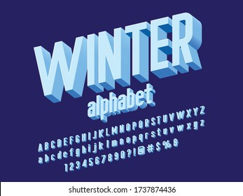 Vector of modern 3D alphabet design with uppercase, lowercase, numbers and symbols