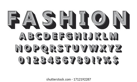 Vector modern 3d font with long shadow.
