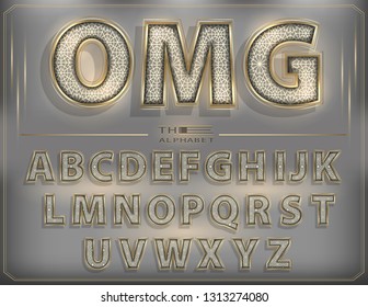 Vector of modern 3D Golden Neon font letters. Glow luxury alphabet.  