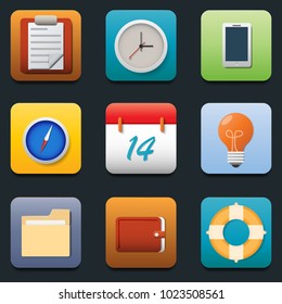 Vector modern 3D Icon Set for Web and app mobile on a black background.