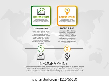 Vector modern 3D illustration. An infographic template with 2 steps and an image of two squares. Use for business presentations, education, web design. Place for text and icons.