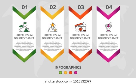 Vector modern 3D infographic template arrow for four diagrams, graph, presentation. Business concept with 4 options and rectangles. Blank space for content, step for step, timeline, workflow, web