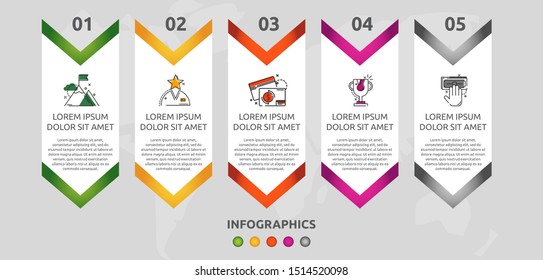 Vector modern 3D infographic template arrow for five diagrams, graph, presentation. Business concept with 5 options and rectangles. Blank space for content, step for step, timeline, workflow, web