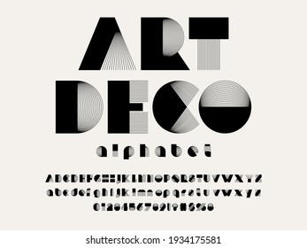 Vector del diseño del alfabeto abstracto moderno en mayúsculas, minúsculas, números y símbolos