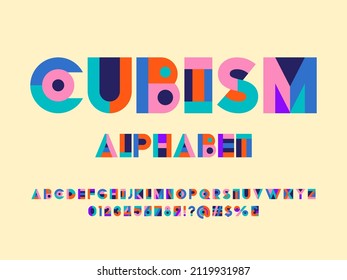 Vector of modern abstract alphabet design uppercase, numbers and symbols