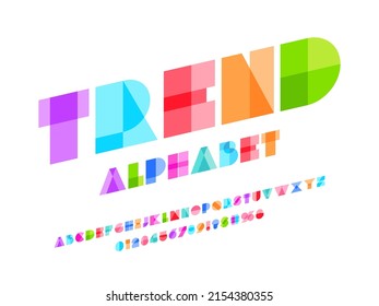 Vector del diseño del alfabeto abstracto moderno en mayúsculas, números y símbolos