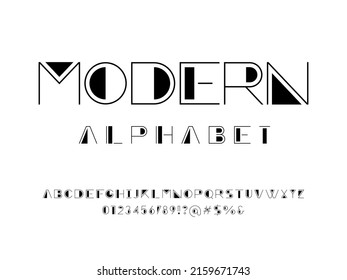 Vector del diseño del alfabeto abstracto moderno con mayúsculas, números y símbolos