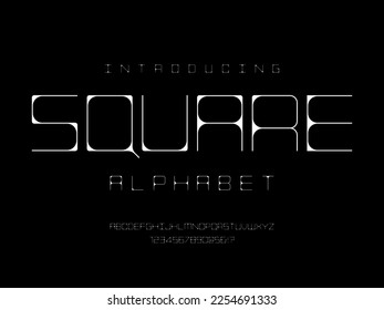 Vektorgrafik des modernen abstrakten Alphabets mit Großbuchstaben, Zahlen und Symbolen