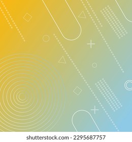 Vector modern abstract background with memphis elements in yellowish and blue gradients