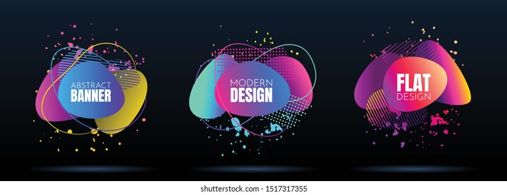 Vector modern abstract banners. Flat geometric dynamic color. Modern Art graphics. Element for design business cards, invitations, flyers and brochures. Grunge brush stroke. Paint splash. Web design