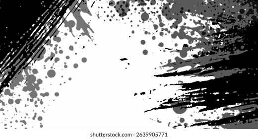 Vector modern abstract black splat grunge background with halftone dots pattern texture Vector modern paintbrush grunge with halftone dots pattern texture	