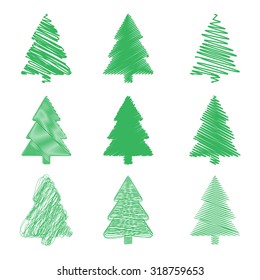 Vector modern abstract Christmas tree background. Linear design. Greeting card with Christmas tree 