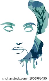 Vector modern, abstract elegant grungy fashion portrait illustration of a set