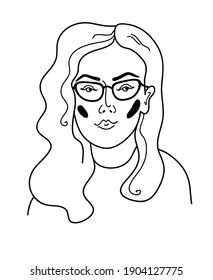 Vector. Cara abstracta moderna. Retrato femenino contemporáneo. Ilustración a la moda con esquema de mano. Línea continua, concepto minimalista. Colores en blanco y negro.
