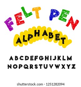 Vector of modern abstract font and alphabet. Children ABC with letters drawn by a felt-tip pen.