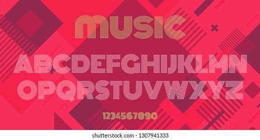 Vector of modern abstract font and alphabet on colorful geometric background. 