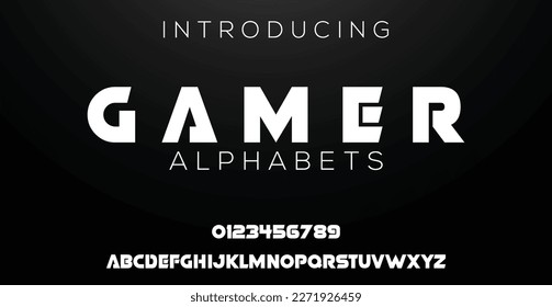 Vektorgrafik von modernen abstrakten Schriften und Alphabeten. Schriftart für geometrische Technologie. Moderne futuristische Designbriefe und -nummern. Vektorgrafik für Logo