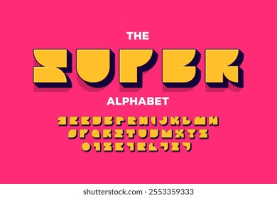 Vector of modern abstract font and alphabet. Playful style font design, colorful childish alphabet, letters and numbers vector illustration