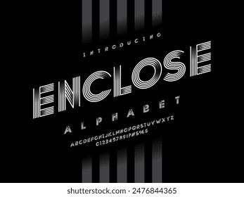 Vector of modern abstract linear alphabet design with uppercase, numbers and symbols