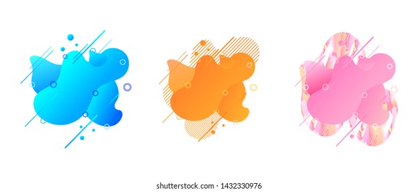 Vector Modern Abstract Liquid Shaped Graphic Design Elements Isolated on White Background, Dynamical Colorful Forms, Lines, Circles, Abstract Banners, Gradient Colors, Flowing Logo Blank Templates.