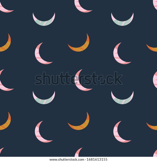 Vector modern abstract Moon crescent\
set. Ornamental cosmic design. Space seamless\
pattern.
